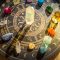 Gemstones,Minerals,Obelisks,Row,Over,Astrologic,Chart.,Magic,Healing,Rock